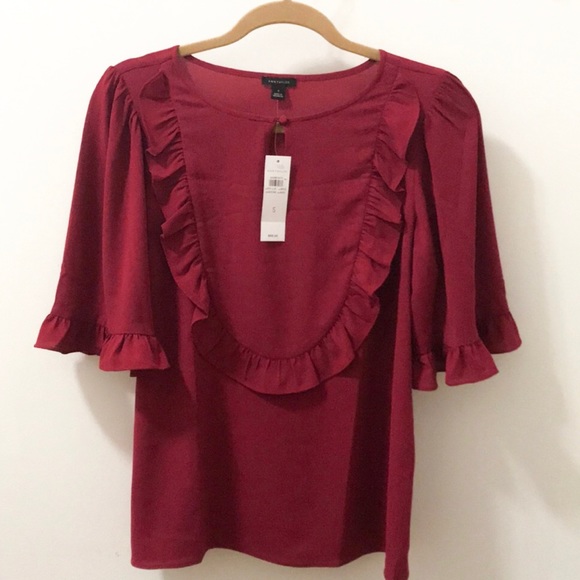 Tops - NWT Ann Taylor Red Ruffle Blouse
